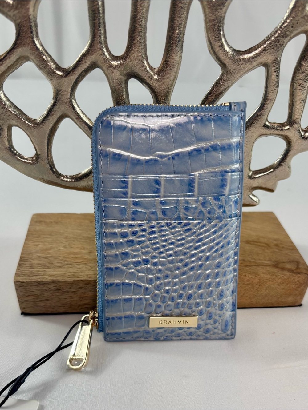 Brahmin Heavenly Blue Croc-Embossed Leather Zip Wallet NWT